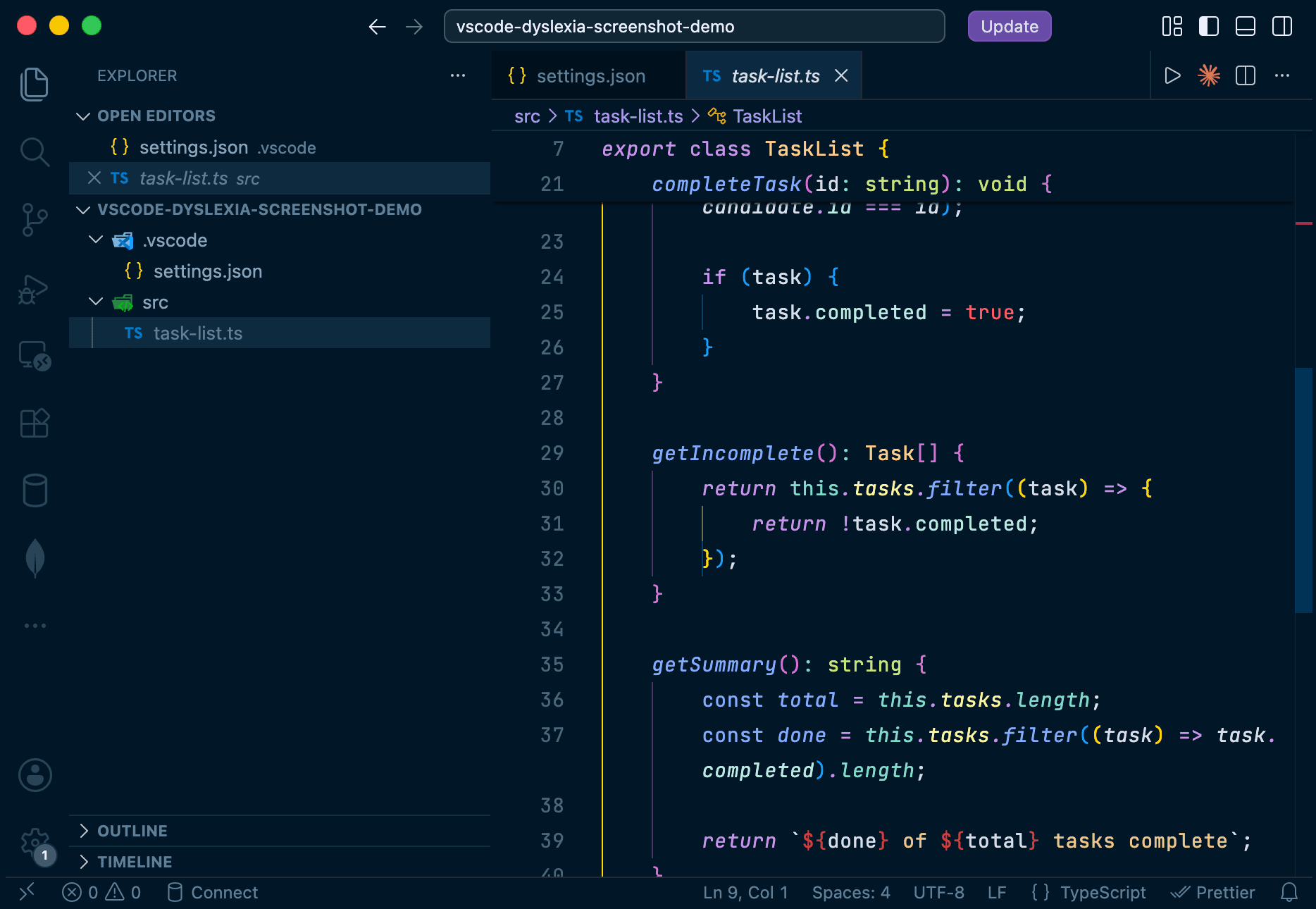 Visual Studio Code editing a TypeScript file in the Night Owl theme with JetBrains Mono, with sticky scroll keeping the surrounding class and method headers visible while scrolled, and breadcrumbs shown at the top.